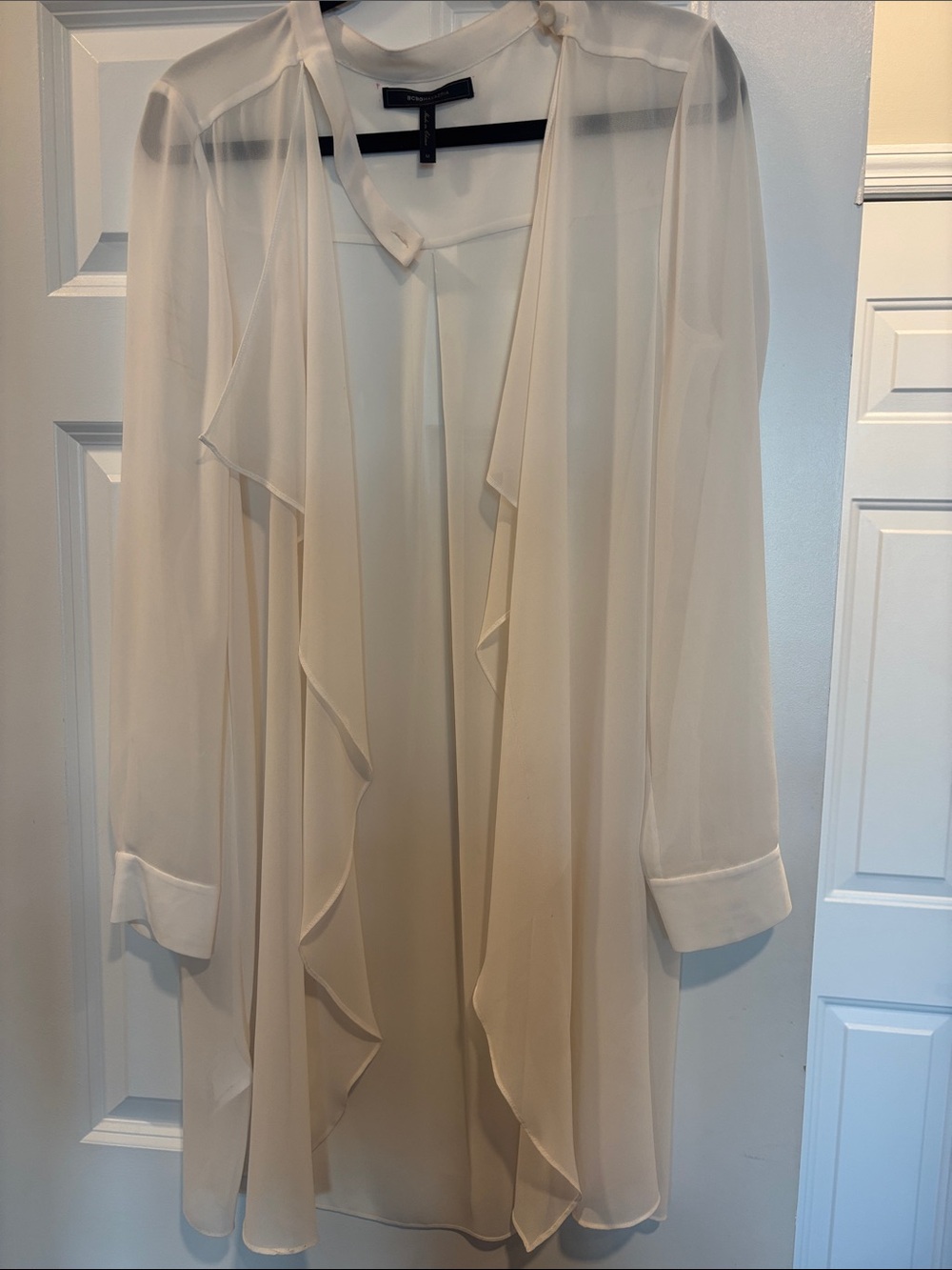 BCBGMaxAzria Ivory Sheer Ruffled Tunic